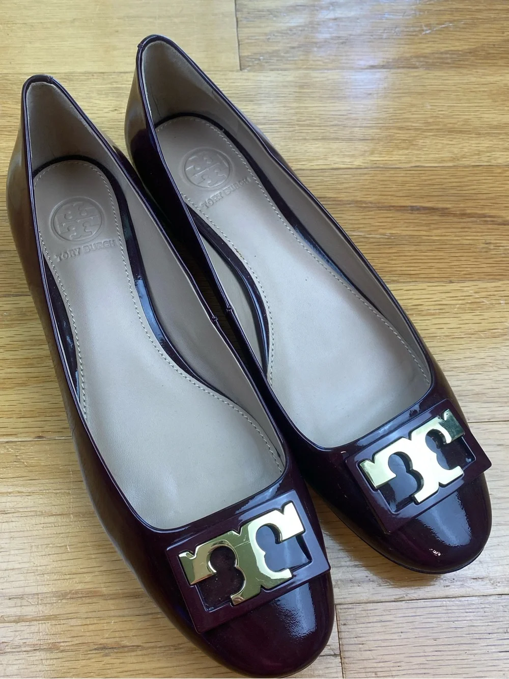 Tory Burch Gigi Pump Soft Patent Leather Low Heels Burgundy Oxblood  Women’s 7.5